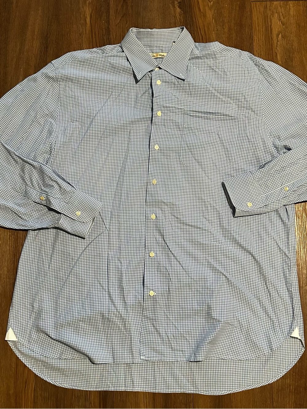 Peter Millar Men's Blue White Gingham Check Cotton Button Down Dress Shirt Xl